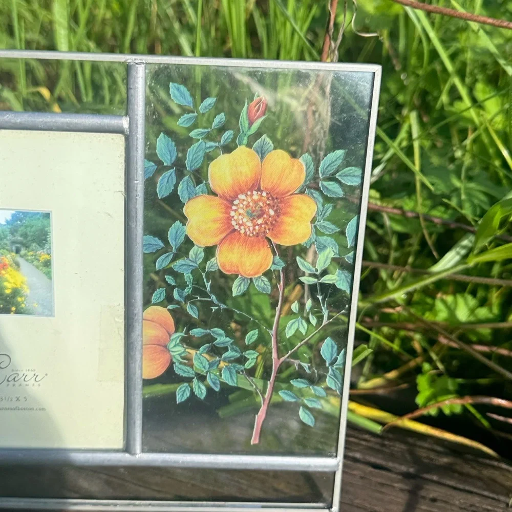 VTG CARR Stained Glass Pressed Flowers Picture Frame Country Garden 3.5x5”